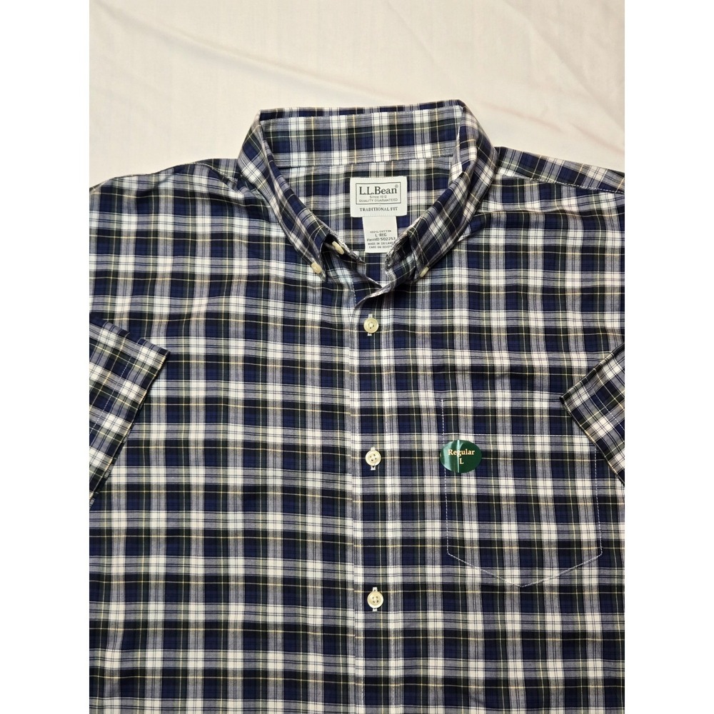 LLBean Mens‎ Traditional Fit Plaid Short Sleeve Button Down Shirt Size Large